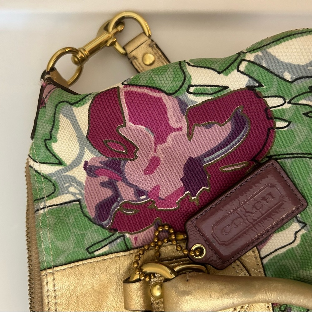 Coach Ashley Floral Gold, Green and Purple Women's Shoulder Bag Satchel Purse - Picture 4 of 16